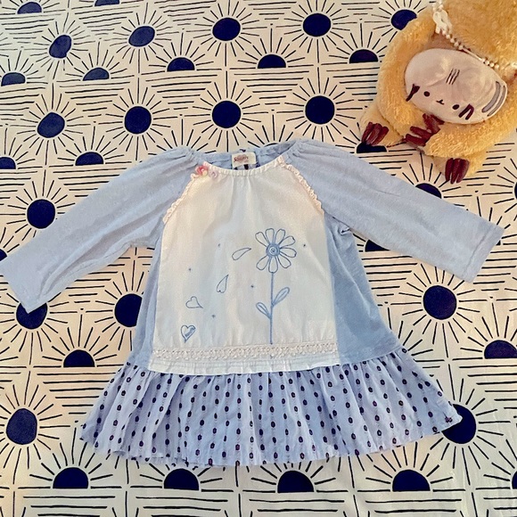 Darling Girls Blue/White Embroidered Floral Tunic Dress (Sz 5-6) - Picture 3 of 8